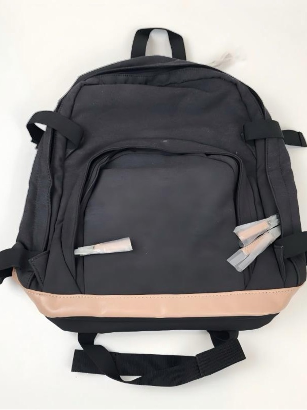 Classic Black Backpack with Tan Accent - Unbranded